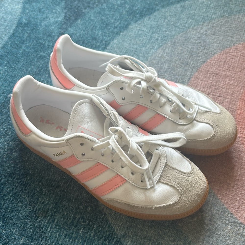 Girls adidas sambas size 4.5 pink and white
